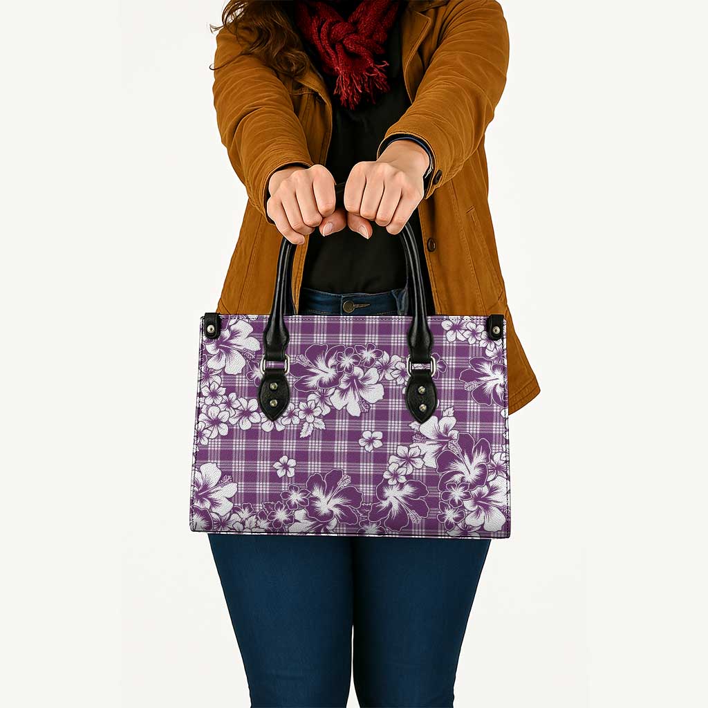 Hibiscus Pakala Sweetie Purple Leather Bag Tropical Floral Stylized - Polynesian Pride