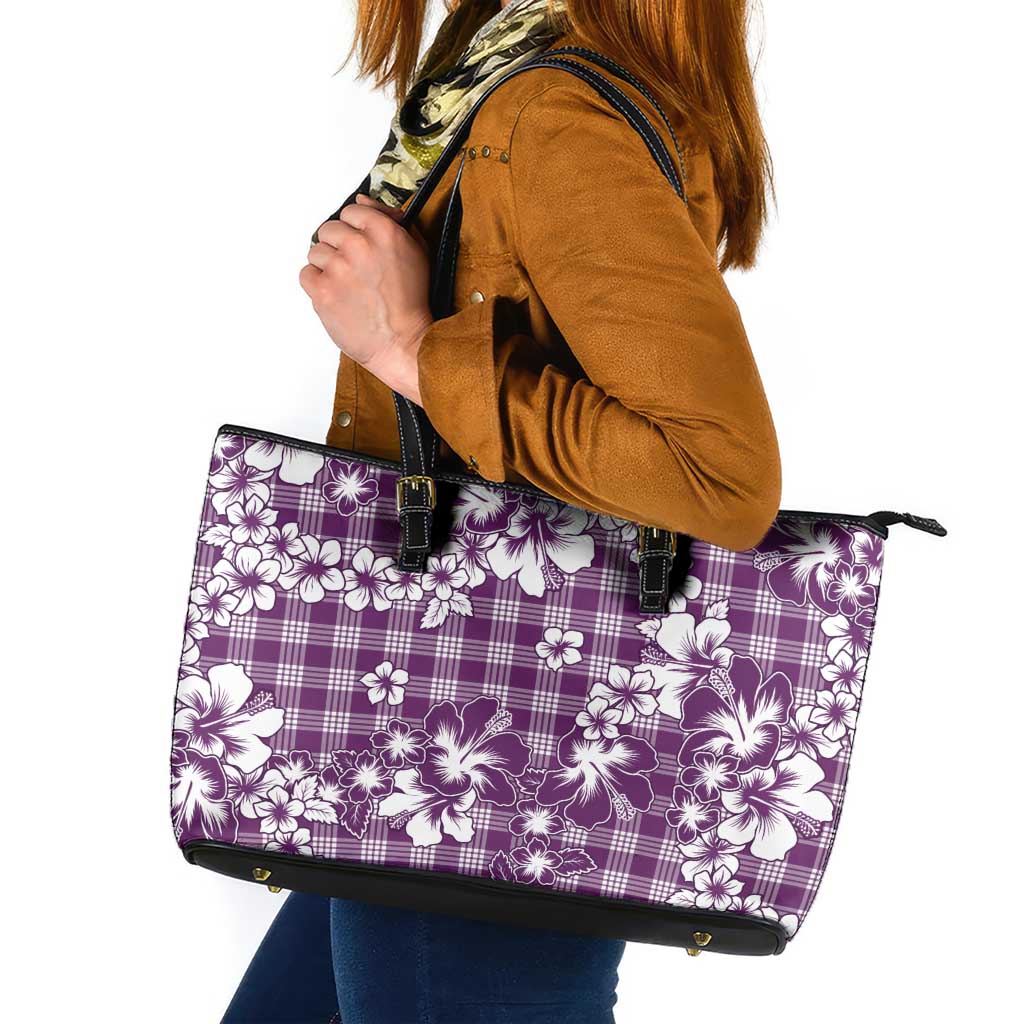 Hibiscus Pakala Sweetie Purple Leather Tote Bag Tropical Floral Stylized LT01 Purple - Polynesian Pride