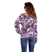 Hibiscus Pakala Sweetie Purple Off Shoulder Sweater Tropical Floral Stylized - Polynesian Pride