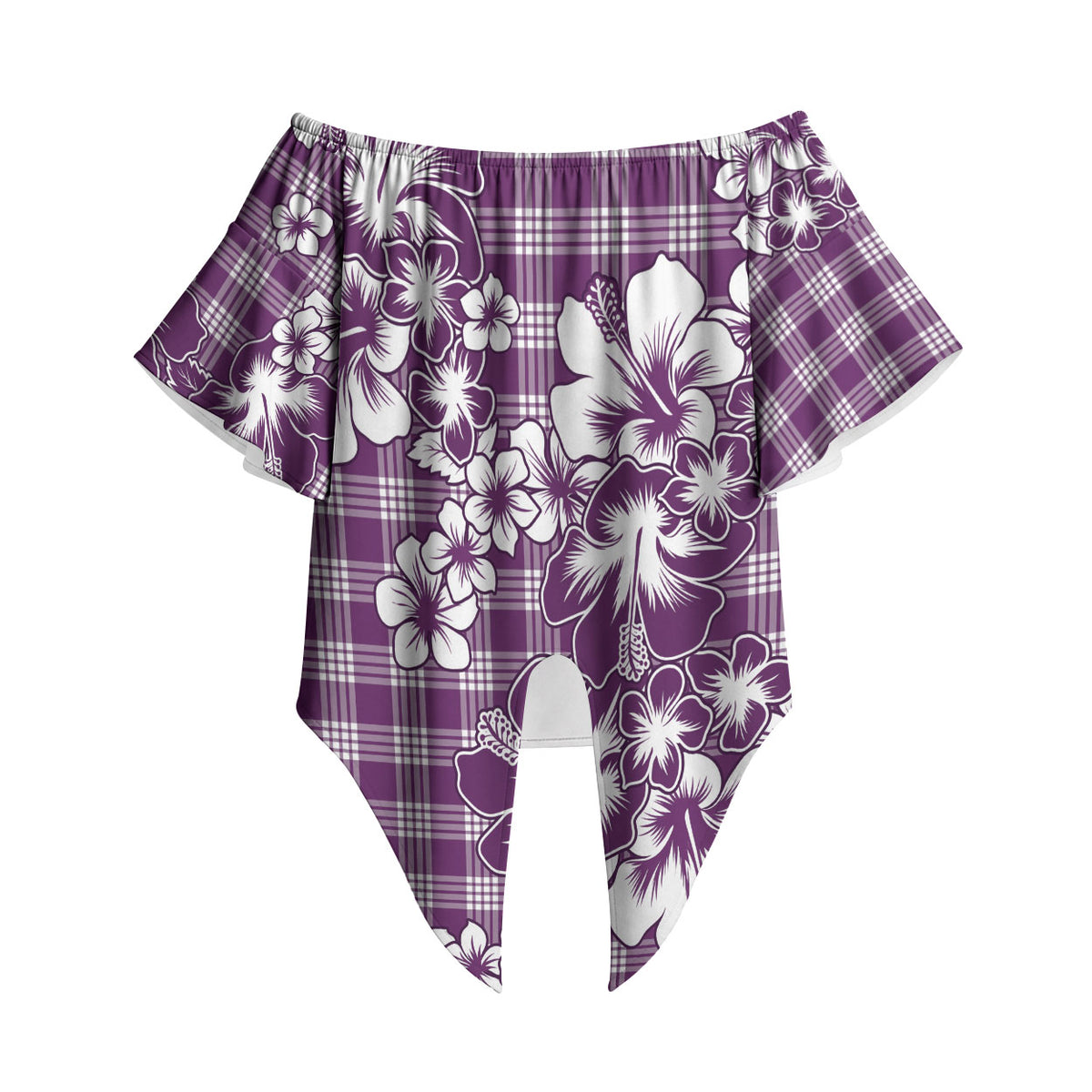 Hibiscus Pakala Sweetie Purple Off Shoulder Wrap Waist Top Tropical Floral Stylized LT01 Purple - Polynesian Pride