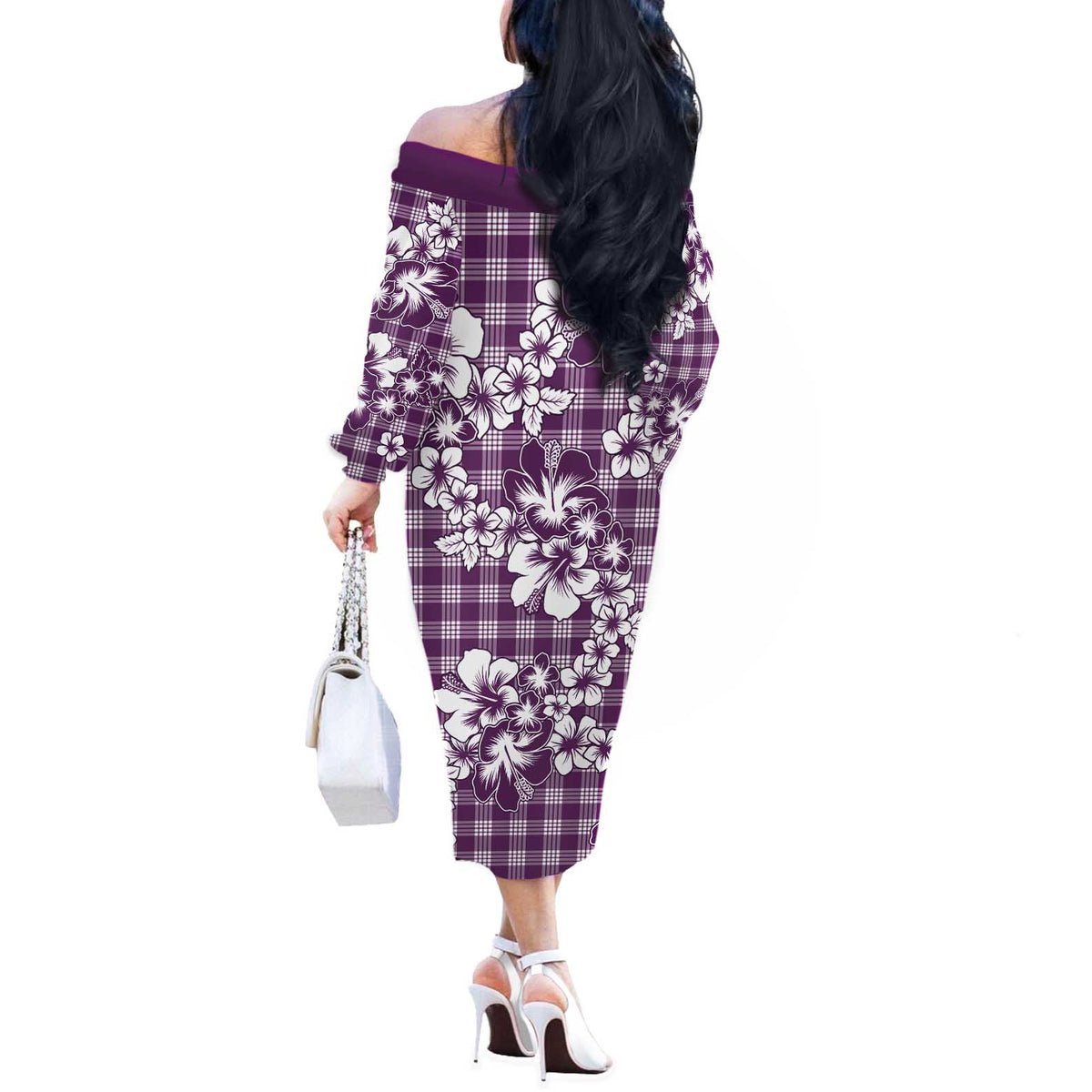Hibiscus Pakala Sweetie Purple Off The Shoulder Long Sleeve Dress Tropical Floral Stylized LT01 - Polynesian Pride