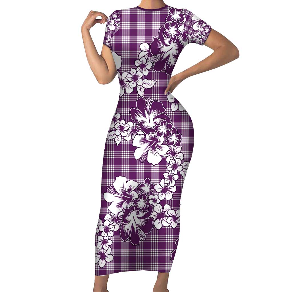 Hibiscus Pakala Sweetie Purple Short Sleeve Bodycon Dress Tropical Floral Stylized LT01 Long Dress Purple - Polynesian Pride
