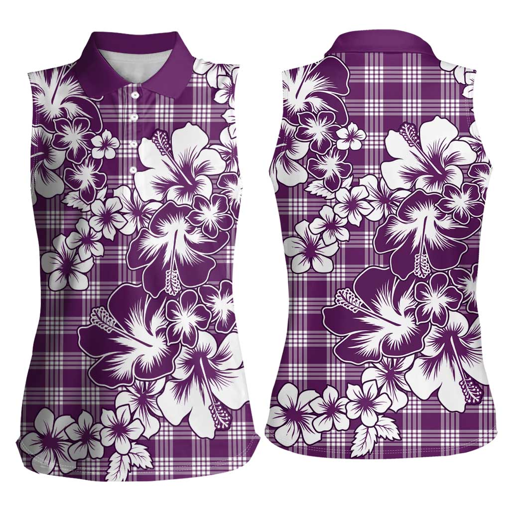 Hibiscus Pakala Sweetie Purple Women Sleeveless Polo Shirt Tropical Floral Stylized - Polynesian Pride