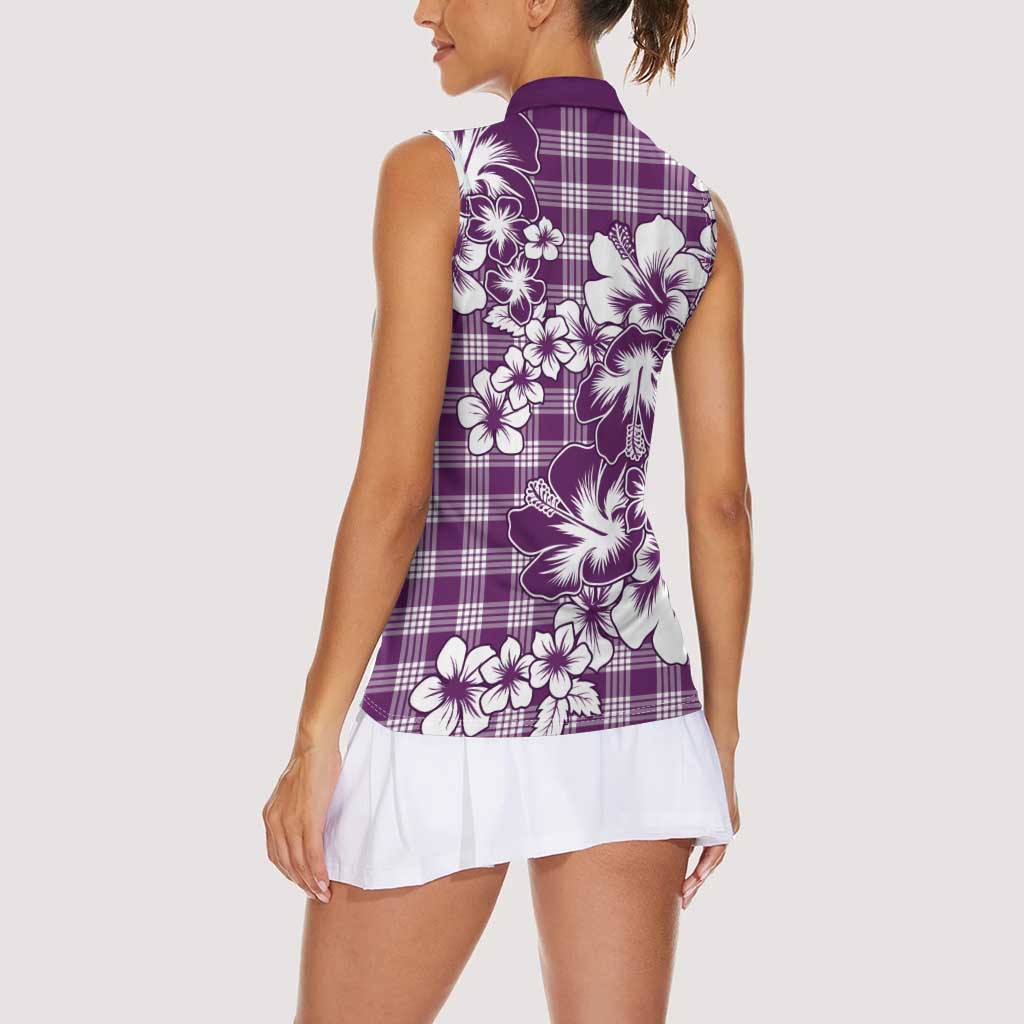 Hibiscus Pakala Sweetie Purple Women Sleeveless Polo Shirt Tropical Floral Stylized - Polynesian Pride