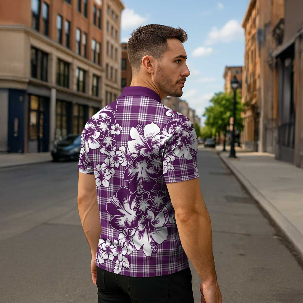 Hibiscus Pakala Sweetie Purple Zipper Polo Shirt Tropical Floral Stylized - Polynesian Pride