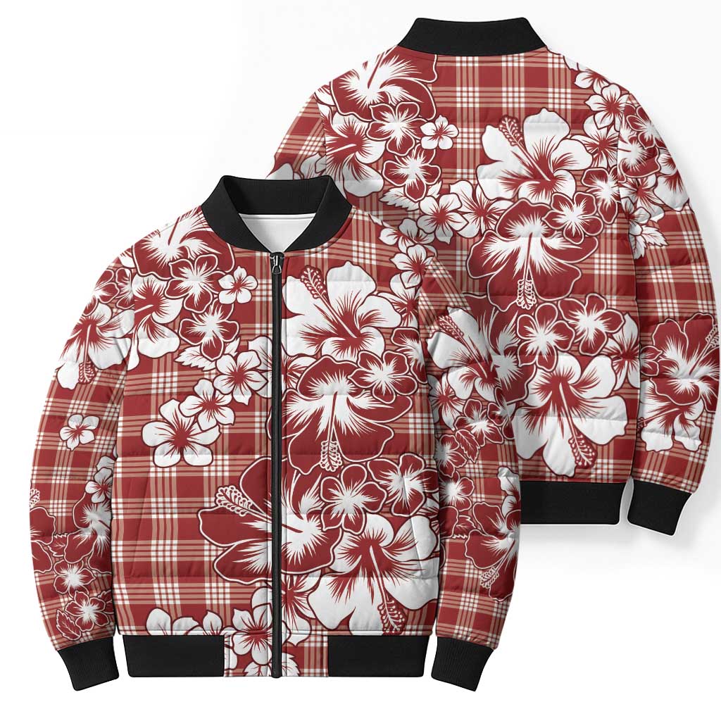 Hibiscus Pakala Fantasy Red Bomber Puffer Jacket Tropical Floral Stylized - Polynesian Pride
