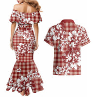 Hibiscus Pakala Fantasy Red Couples Matching Mermaid Dress and Hawaiian Shirt Tropical Floral Stylized - Polynesian Pride