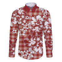 Hibiscus Pakala Fantasy Red Family Matching Off The Shoulder Long Sleeve Dress and Hawaiian Shirt Tropical Floral Stylized - Polynesian Pride