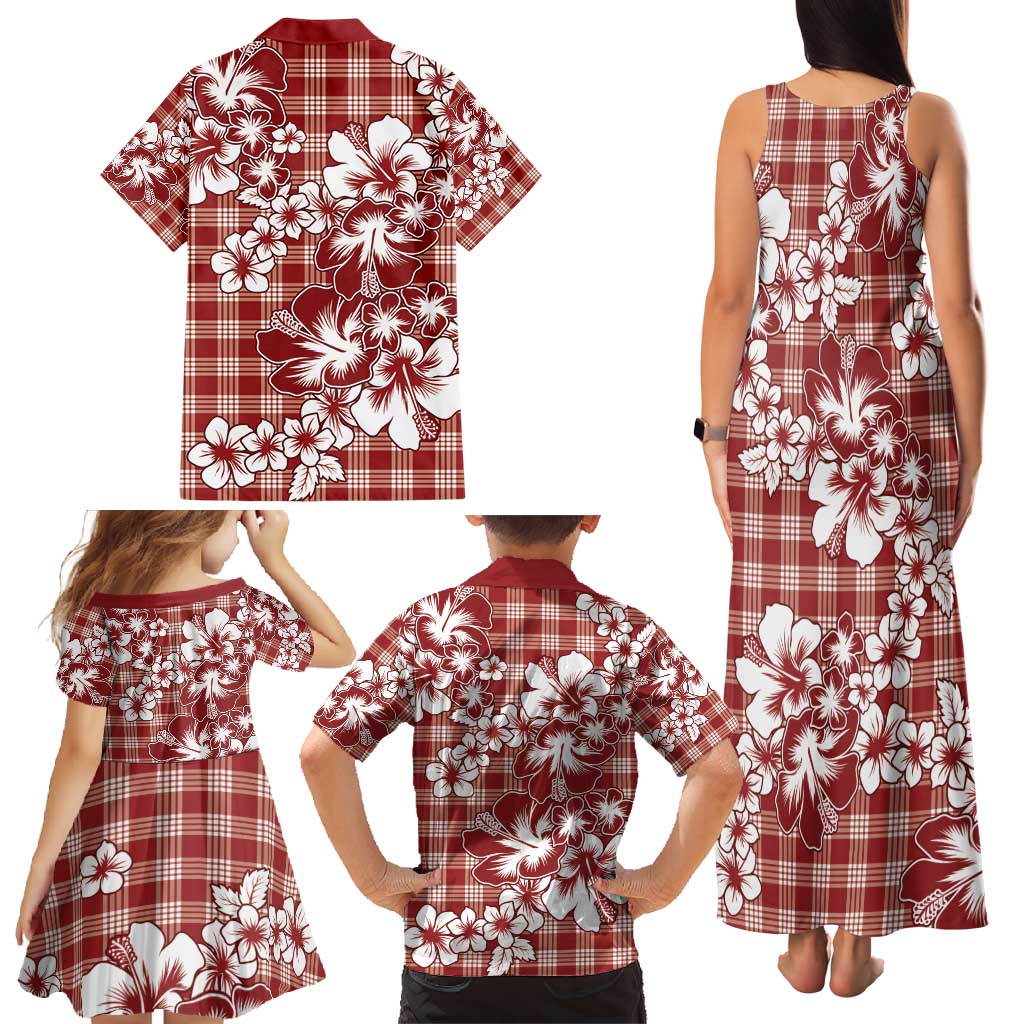 Hibiscus Pakala Fantasy Red Family Matching Tank Maxi Dress and Hawaiian Shirt Tropical Floral Stylized - Polynesian Pride