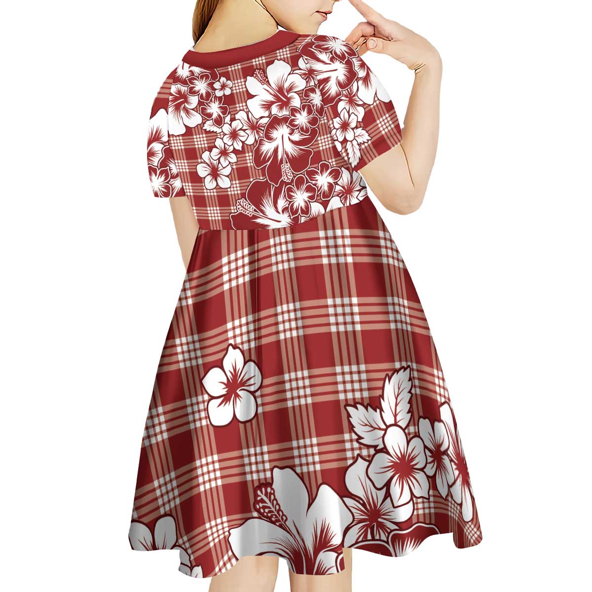 Hibiscus Pakala Fantasy Red Kid Short Sleeve Dress Tropical Floral Stylized - Polynesian Pride
