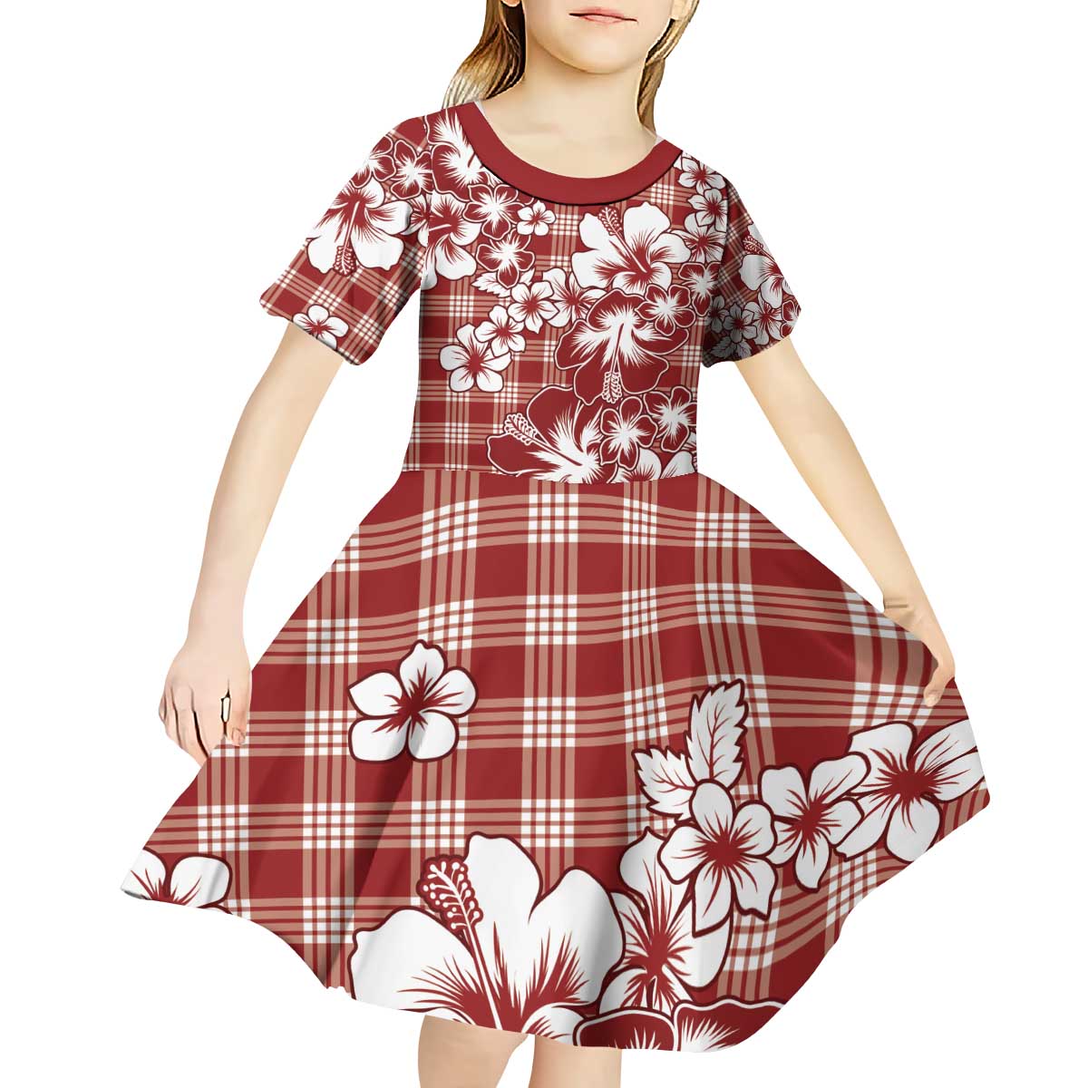 Hibiscus Pakala Fantasy Red Kid Short Sleeve Dress Tropical Floral Stylized - Polynesian Pride