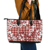 Hibiscus Pakala Fantasy Red Leather Tote Bag Tropical Floral Stylized - Polynesian Pride