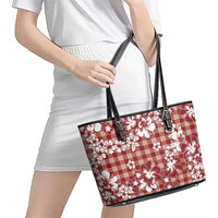 Hibiscus Pakala Fantasy Red Leather Tote Bag Tropical Floral Stylized - Polynesian Pride