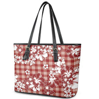 Hibiscus Pakala Fantasy Red Leather Tote Bag Tropical Floral Stylized - Polynesian Pride