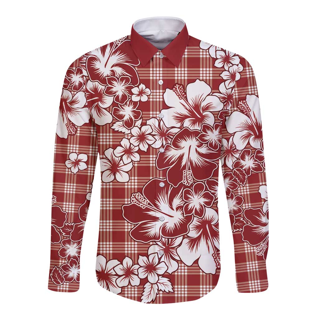 Hibiscus Pakala Fantasy Red Long Sleeve Button Shirt Tropical Floral Stylized - Polynesian Pride