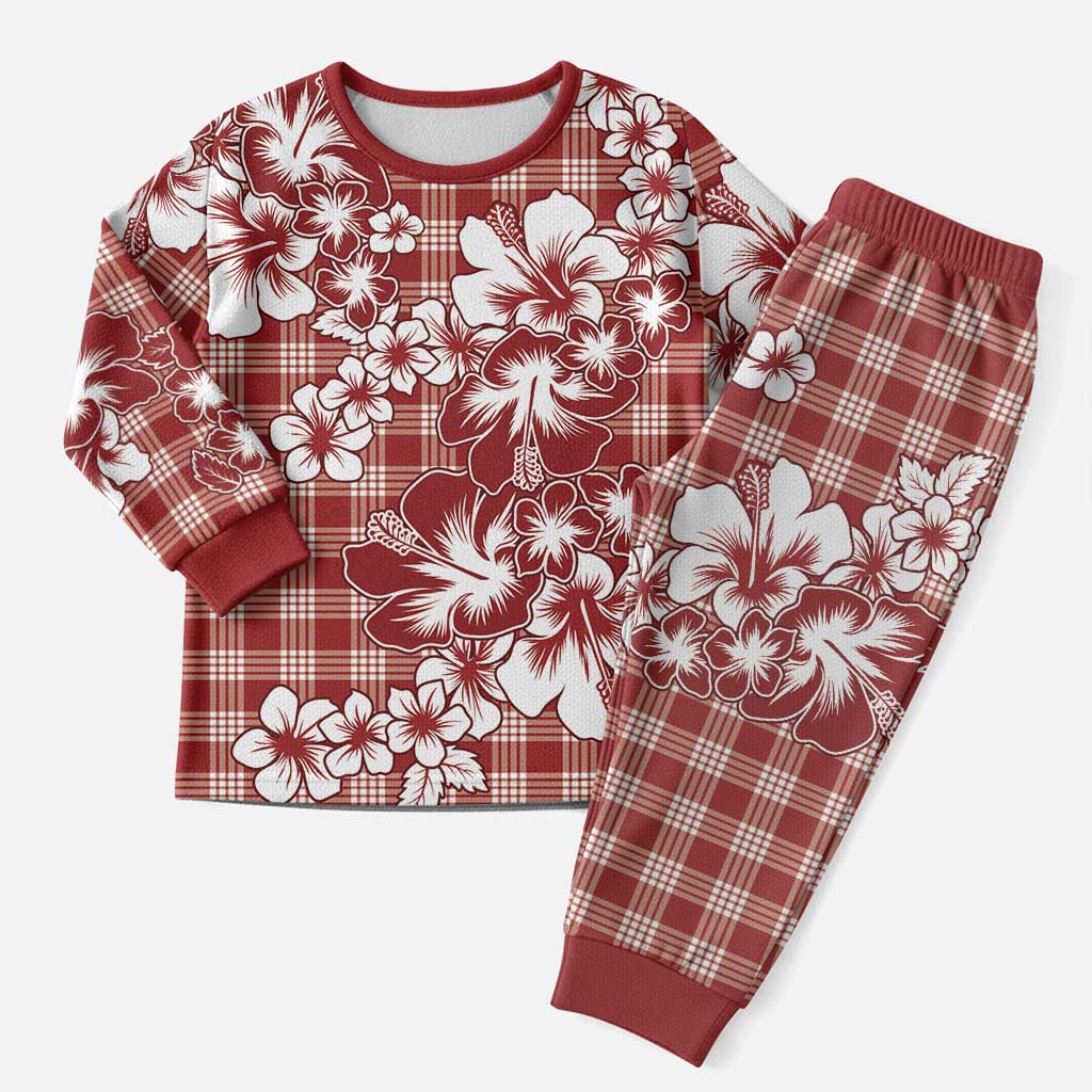 Hibiscus Pakala Fantasy Red Christmas Pajama Set Tropical Floral Stylized - Polynesian Pride