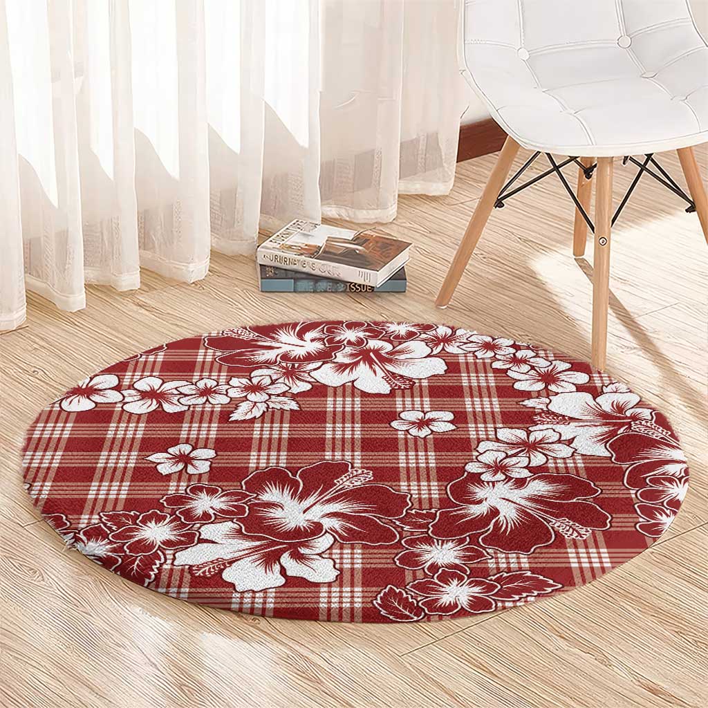 Hibiscus Pakala Fantasy Red Round Carpet Tropical Floral Stylized - Polynesian Pride