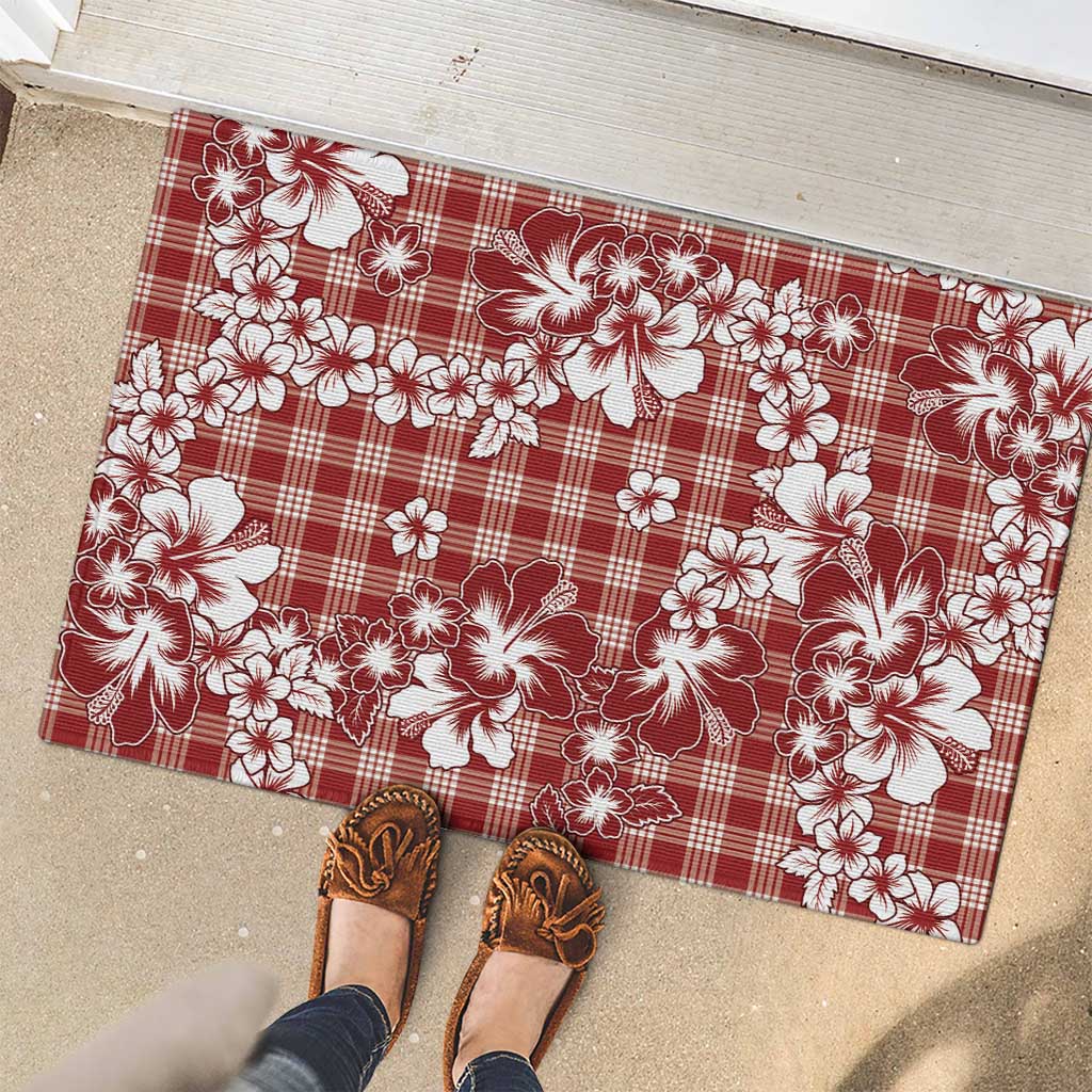 Hibiscus Pakala Fantasy Red Rubber Doormat Tropical Floral Stylized - Polynesian Pride
