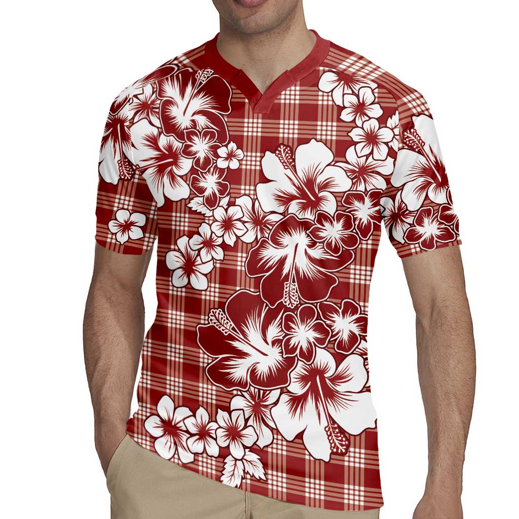Hibiscus Pakala Fantasy Red Rugby Jersey Tropical Floral Stylized - Polynesian Pride