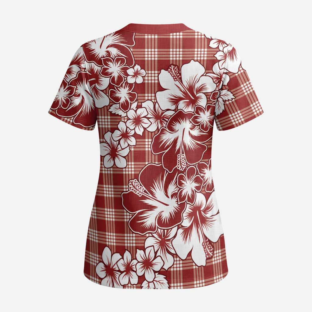 Hibiscus Pakala Fantasy Red Scrub Top Tropical Floral Stylized LT01 - Polynesian Pride