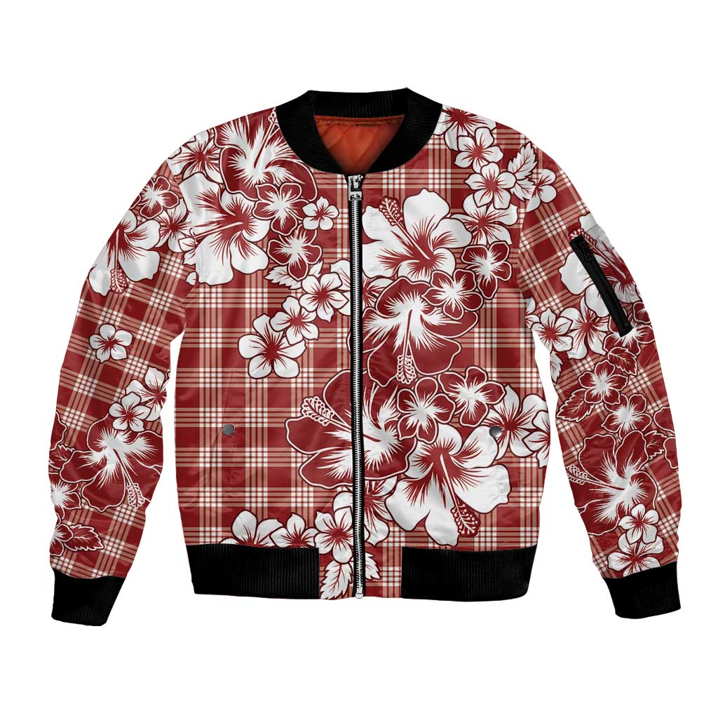 Hibiscus Pakala Fantasy Red Sleeve Zip Bomber Jacket Tropical Floral Stylized LT01 Unisex Red - Polynesian Pride
