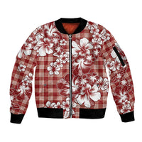 Hibiscus Pakala Fantasy Red Sleeve Zip Bomber Jacket Tropical Floral Stylized LT01 Unisex Red - Polynesian Pride