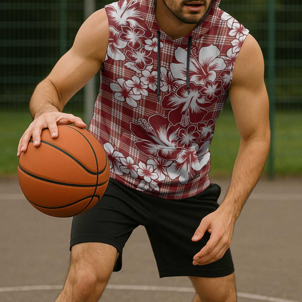 Hibiscus Pakala Fantasy Red Sleeveless Hoodie Tropical Floral Stylized - Polynesian Pride