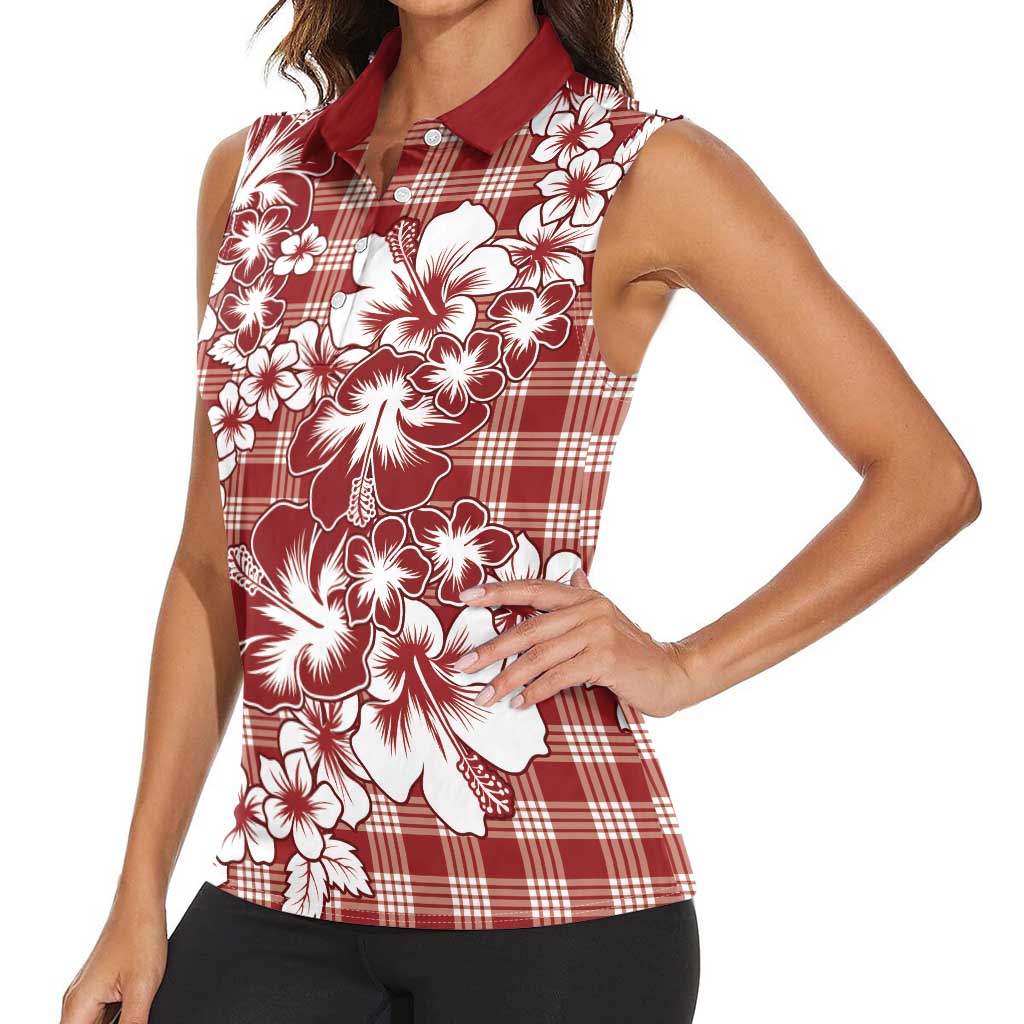 Hibiscus Pakala Fantasy Red Women Sleeveless Polo Shirt Tropical Floral Stylized - Polynesian Pride