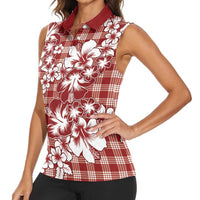 Hibiscus Pakala Fantasy Red Women Sleeveless Polo Shirt Tropical Floral Stylized - Polynesian Pride