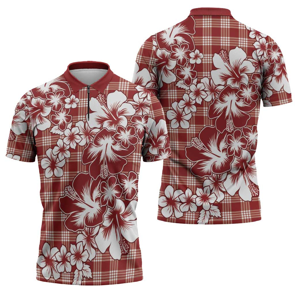 Hibiscus Pakala Fantasy Red Zipper Polo Shirt Tropical Floral Stylized - Polynesian Pride