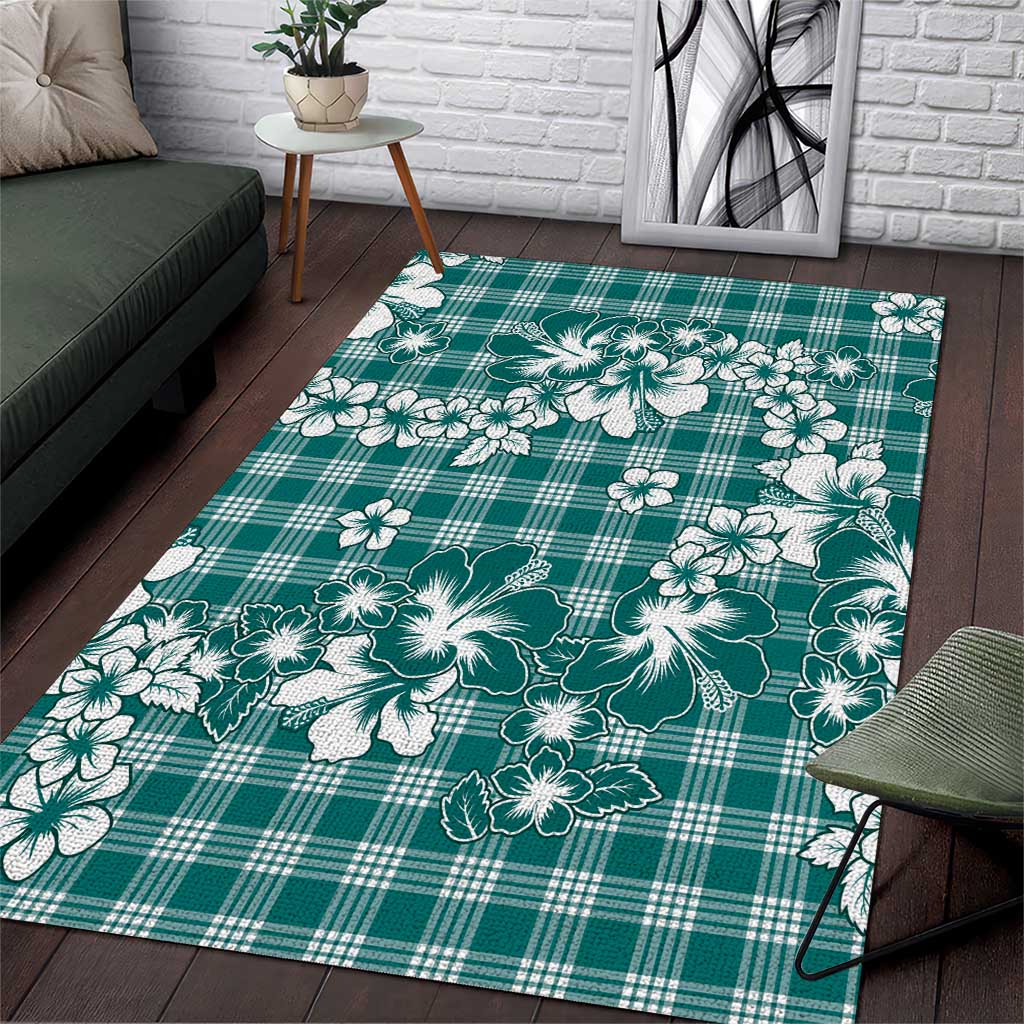 Hibiscus Pakala Aqua Teal Area Rug Tropical Floral Stylized - Polynesian Pride