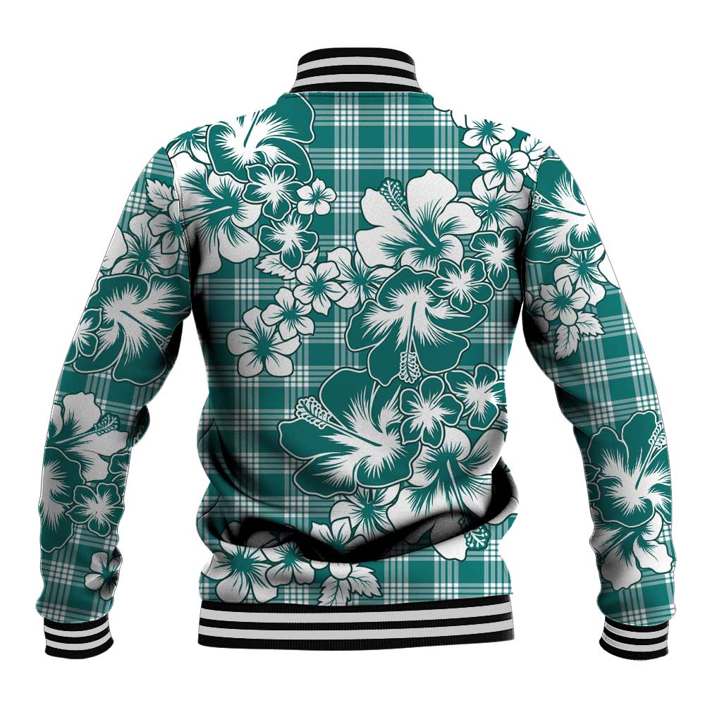 Hibiscus Pakala Aqua Teal Baseball Jacket Tropical Floral Stylized - Polynesian Pride