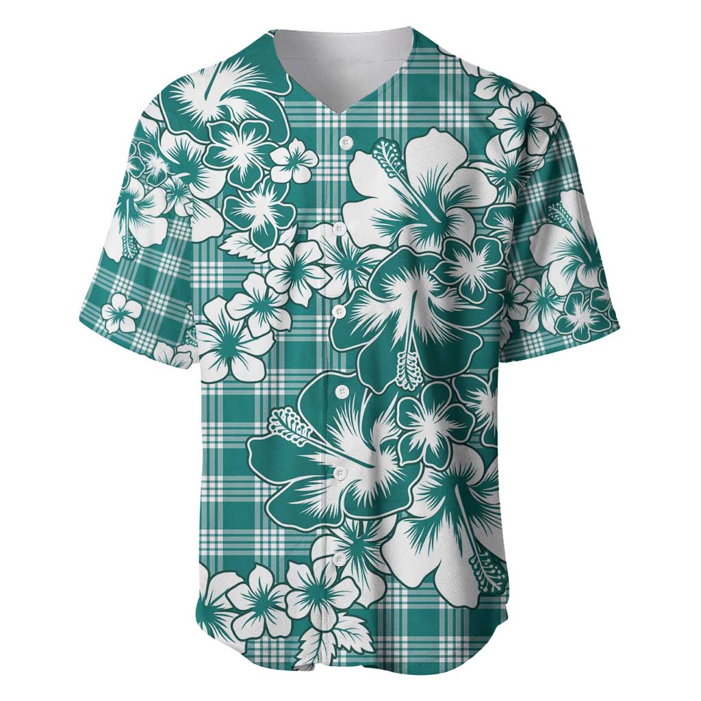 Hibiscus Pakala Aqua Teal Baseball Jersey Tropical Floral Stylized LT01 Teal - Polynesian Pride