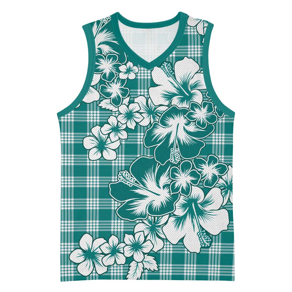 Hibiscus Pakala Aqua Teal Basketball Jersey Tropical Floral Stylized - Polynesian Pride