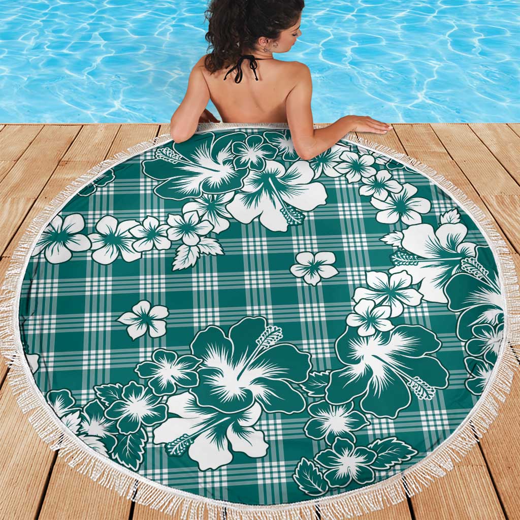 Hibiscus Pakala Aqua Teal Beach Blanket Tropical Floral Stylized LT01 - Polynesian Pride