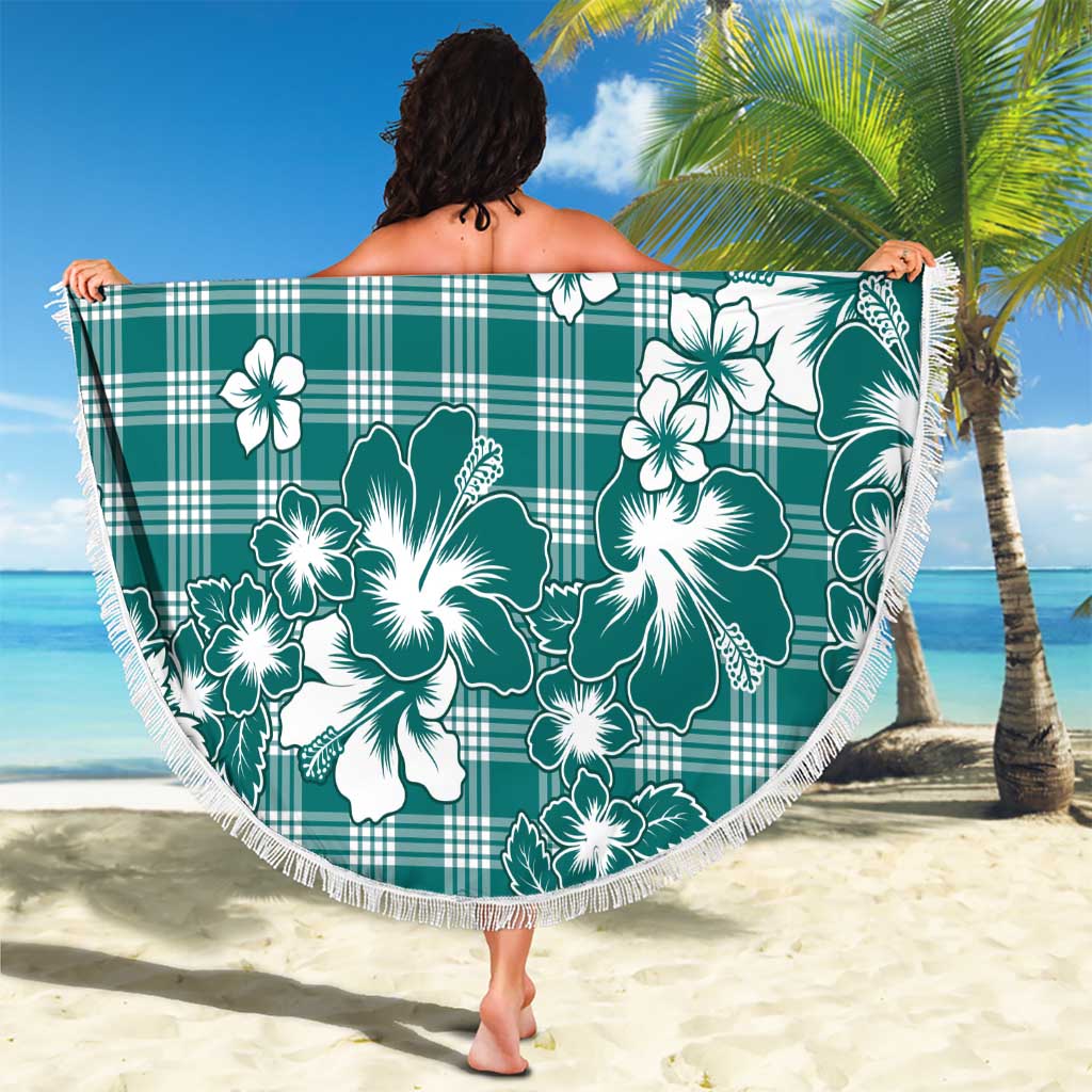 Hibiscus Pakala Aqua Teal Beach Blanket Tropical Floral Stylized LT01 - Polynesian Pride