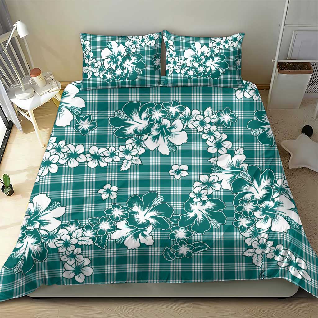 Hibiscus Pakala Aqua Teal Bedding Set Tropical Floral Stylized - Polynesian Pride