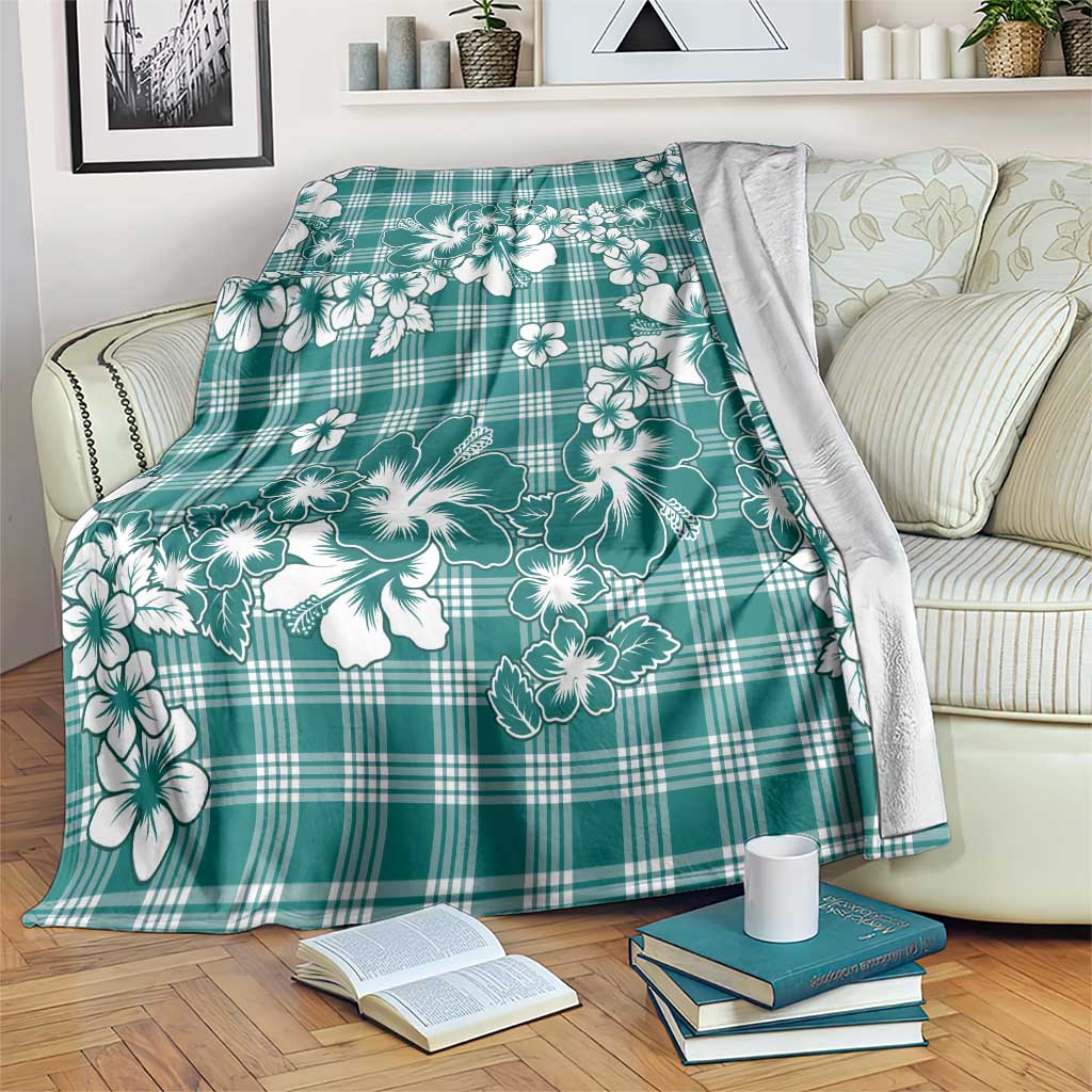 Hibiscus Pakala Aqua Teal Blanket Tropical Floral Stylized - Polynesian Pride