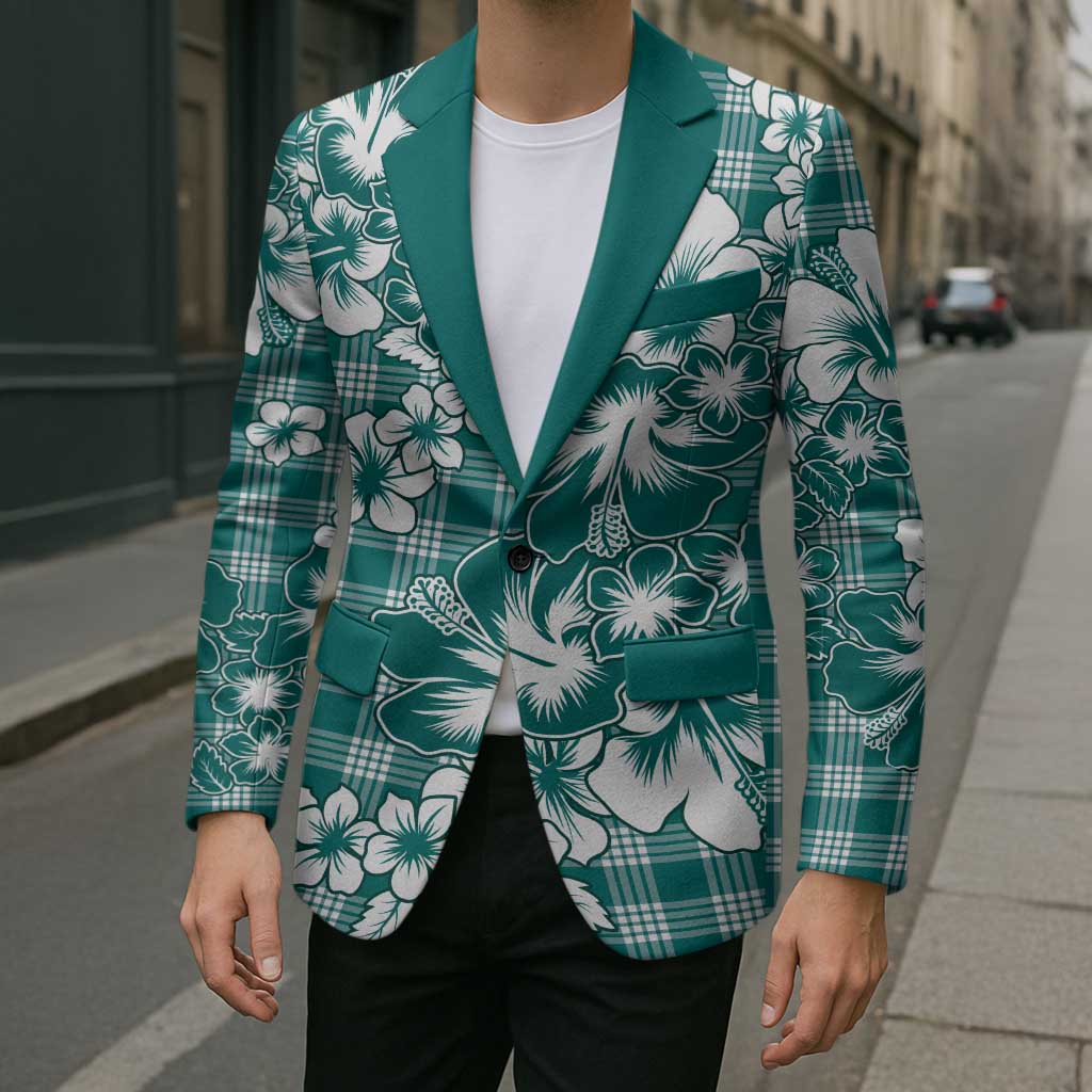 Hibiscus Pakala Aqua Teal Blazer Tropical Floral Stylized - Polynesian Pride