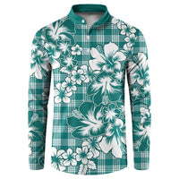 Hibiscus Pakala Aqua Teal Button Sweatshirt Tropical Floral Stylized - Polynesian Pride