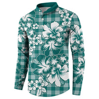 Hibiscus Pakala Aqua Teal Button Sweatshirt Tropical Floral Stylized - Polynesian Pride