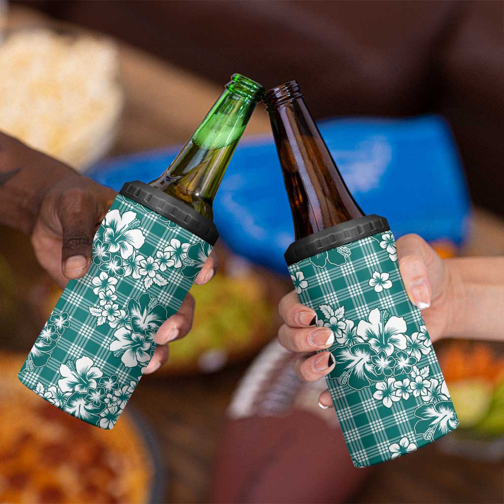 Hibiscus Pakala Aqua Teal 4 in 1 Can Cooler Tumbler Tropical Floral Stylized - Polynesian Pride