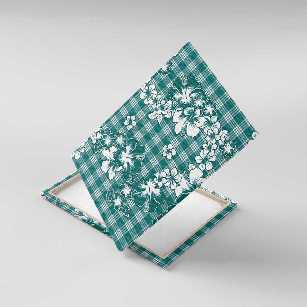 Hibiscus Pakala Aqua Teal Canvas Wall Art Tropical Floral Stylized LT01 With Frame Teal - Polynesian Pride