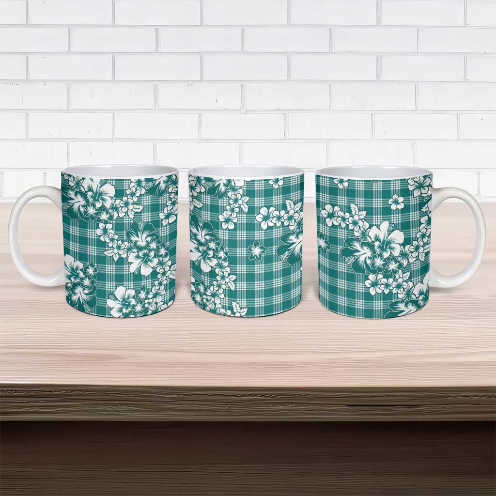 Hibiscus Pakala Aqua Teal Ceramic Mug Tropical Floral Stylized - Polynesian Pride