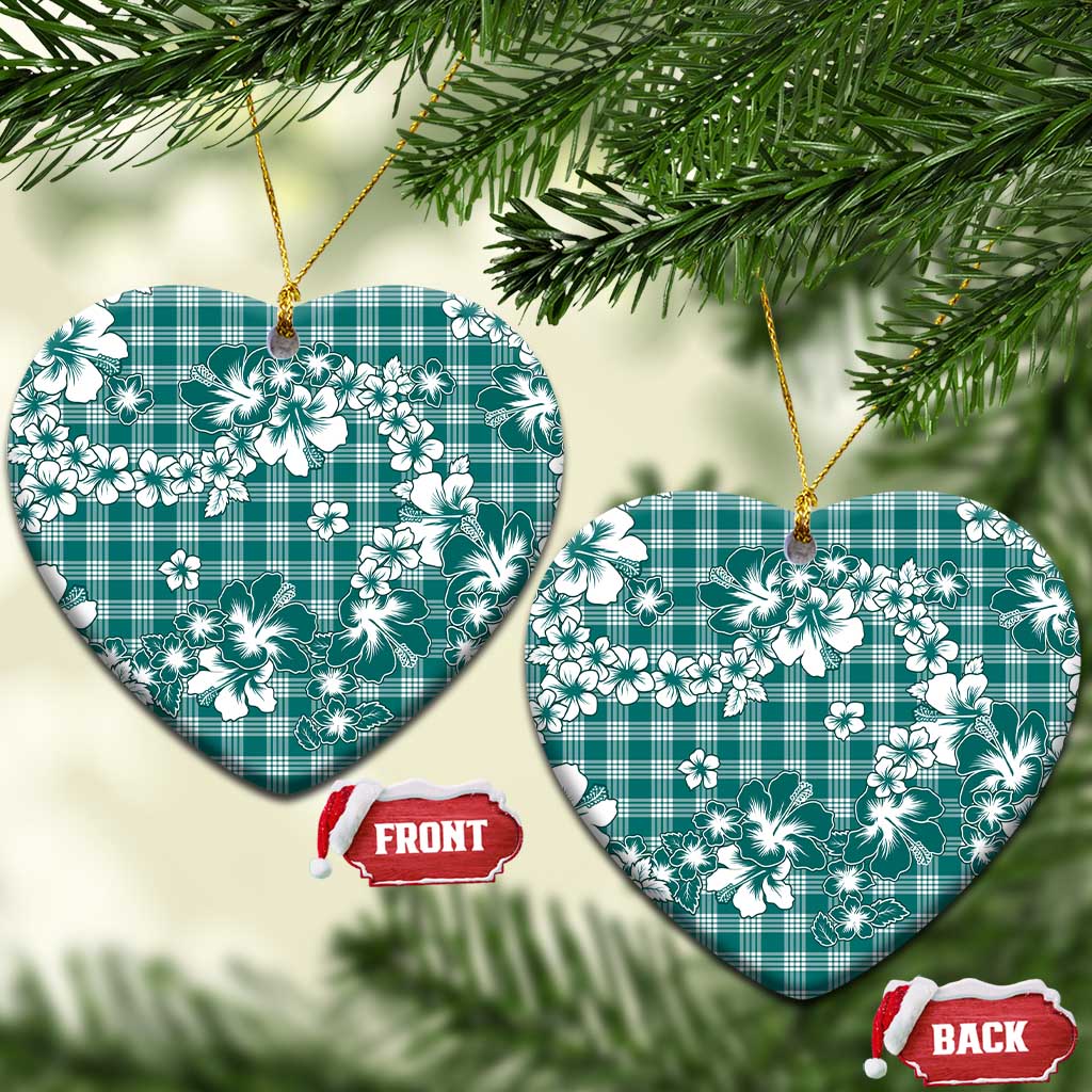 Hibiscus Pakala Aqua Teal Ceramic Ornament Tropical Floral Stylized LT01 Heart Teal - Polynesian Pride