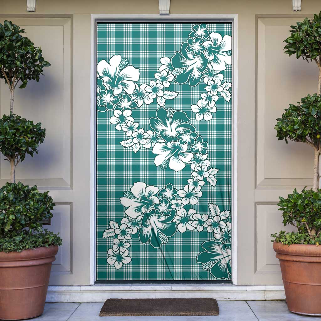 Hibiscus Pakala Aqua Teal Door Cover Tropical Floral Stylized - Polynesian Pride