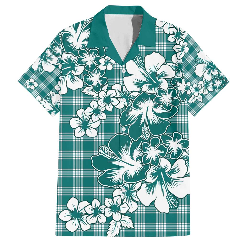 Hibiscus Pakala Aqua Teal Family Matching Puletasi and Hawaiian Shirt Tropical Floral Stylized - Polynesian Pride