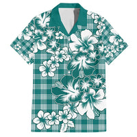Hibiscus Pakala Aqua Teal Family Matching Puletasi and Hawaiian Shirt Tropical Floral Stylized - Polynesian Pride