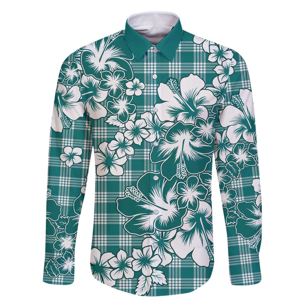 Hibiscus Pakala Aqua Teal Family Matching Puletasi and Hawaiian Shirt Tropical Floral Stylized - Polynesian Pride