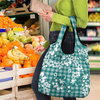 Hibiscus Pakala Aqua Teal Grocery Bag Tropical Floral Stylized - Polynesian Pride